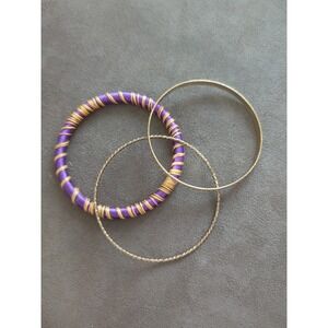 Set Of 3 Bracelets With Gold Tones And Purple Wrapped With‎ Yellow And Orange